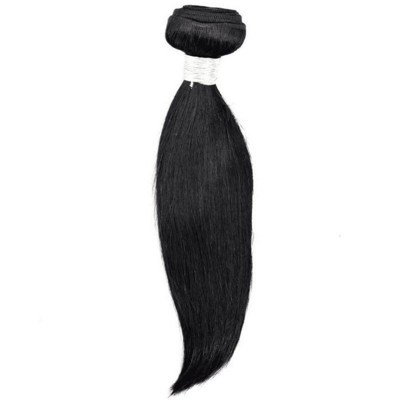 A photo of a Malaysian Silky Straight hair extension with a black band showing the weave line.