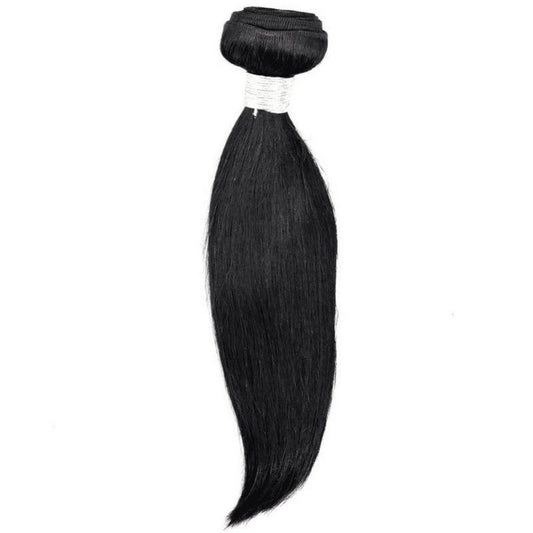 A photo of a Malaysian Silky Straight hair extension with a black band showing the weave line.